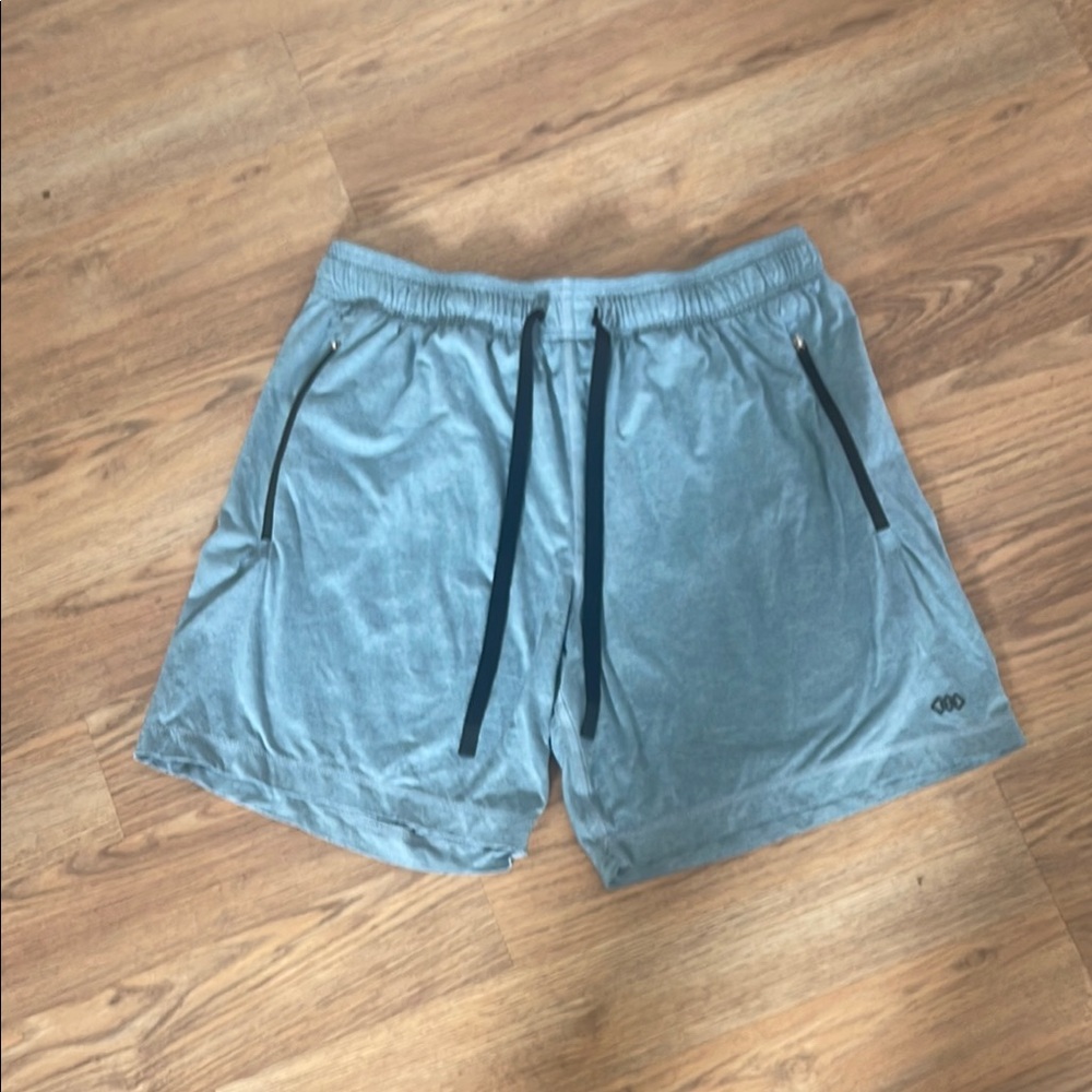 Grayish/green Athletic Shorts with Elastic Waistband